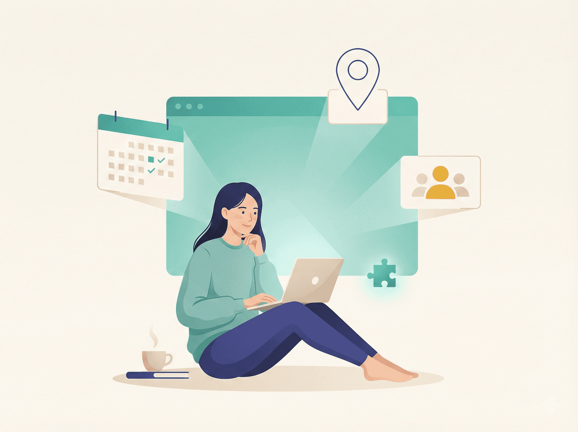 女性がラップトップで募集を作成しているイラスト